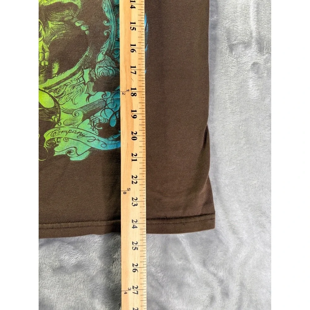 Quiksilver Graphic Y2K Skeleton Brown T Shirt Big Print Sz M
